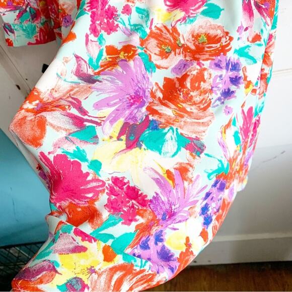 Charles Henry Bright Colorful Floral Button Top Elastic Waist Dress Size Small S - Picture 7 of 12